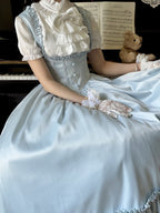 Light Blue Satin Basque Waist Under Bust Elegant Lolita JSK - Alice in Wonderland Lolita | CoyBunny