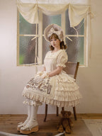Beige and Brown Bunny Print Round-Neck Lace Ruffle Dress - NnSTAR | CoyBunny