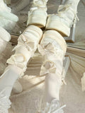 White Platform Round Toe Shoes with Pearl Chain & Lace Bow Accent 12cm Heels - Witch's Night | CoyBunny