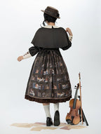Dark Brown Bookshelf Print Long Sleeve Lolita Dress Cape - Miss Point | CoyBunny
