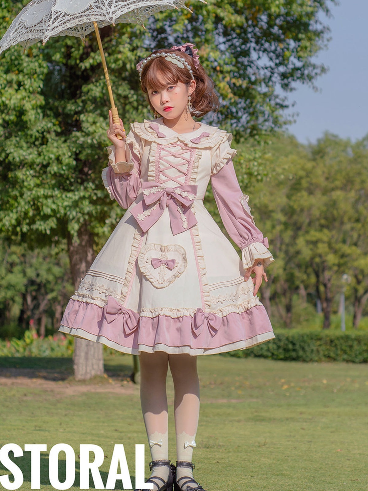 Plus Size Lolita Princess Dress - Cream & Pink Little Gardener OP