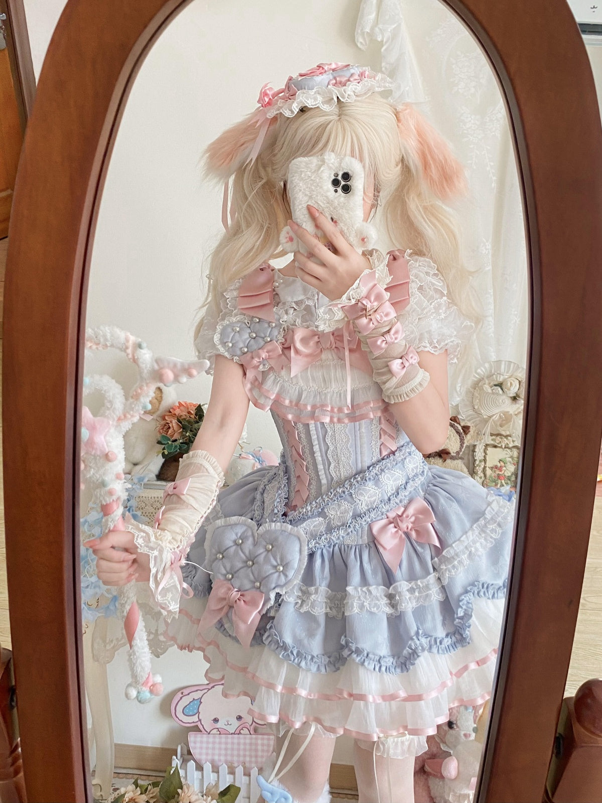 Sweet Ribbon Lolita Ballet JSK Dress - Blue & Pink Princess Gown