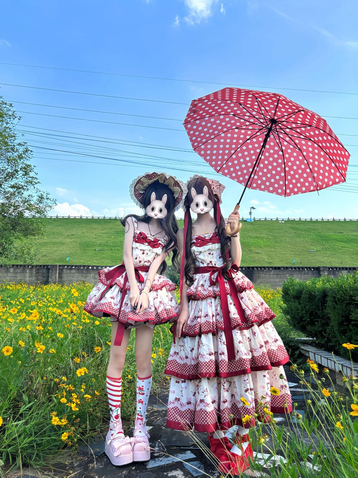 Sweet Cherry Country Lolita JSK Dress Set with Headband