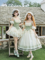 Short Dreamy Lolita JSK Set with Sleeves, Veil & Necklace