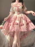 Sweet Pink Gradient Lolita Dress: High-Low Princess Wedding Gown