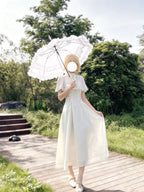Elegant Off White Vintage Lace Lolita Dress Short Sleeve Midi JSK Set