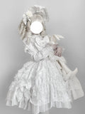 Vintage Old-School White Lolita JSK Dress Full Set with Petticoat