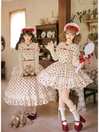 Short Doll Lolita Cotton Print OP Set with Apron & BNT