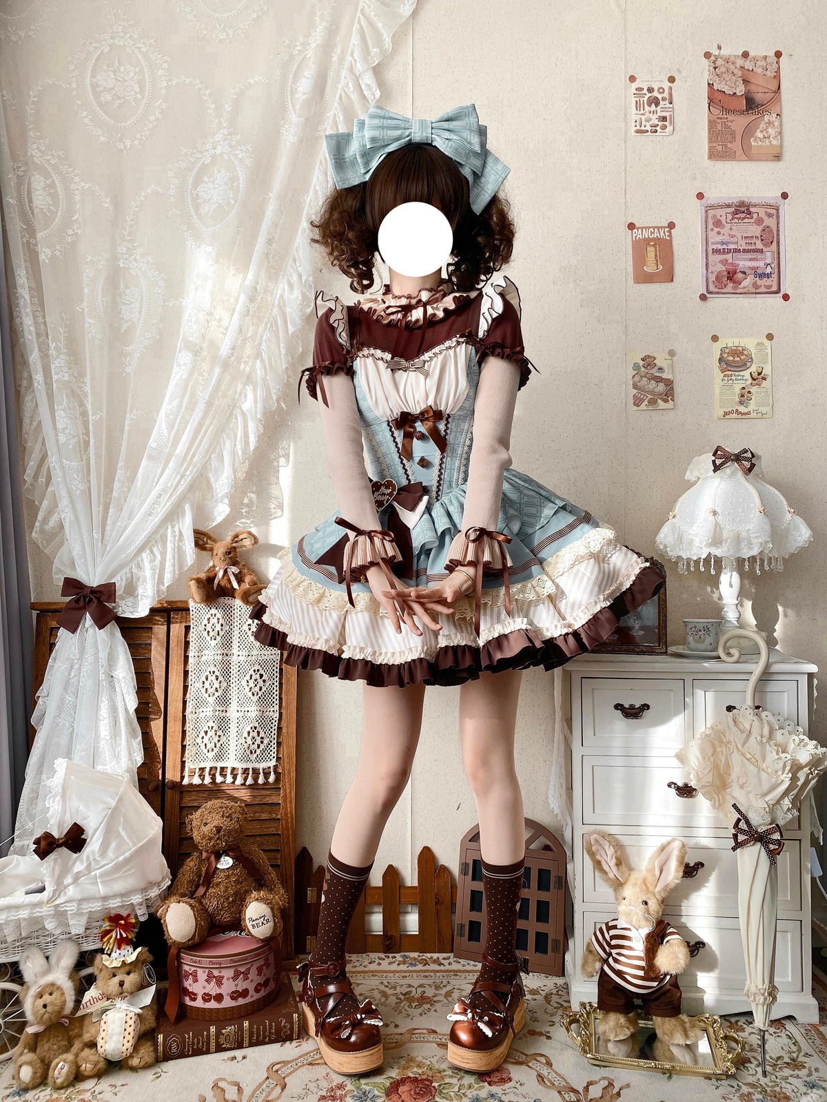 Mint Chocolate Sweet Lolita JSK Dress Set with Knit Blouse