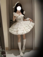 White Ballet Core Lolita JSK Dress Full Set with Free Mini Hat
