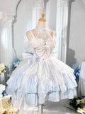 Glitter Blue & White Lolita Princess Dress Set with Free Petticoat