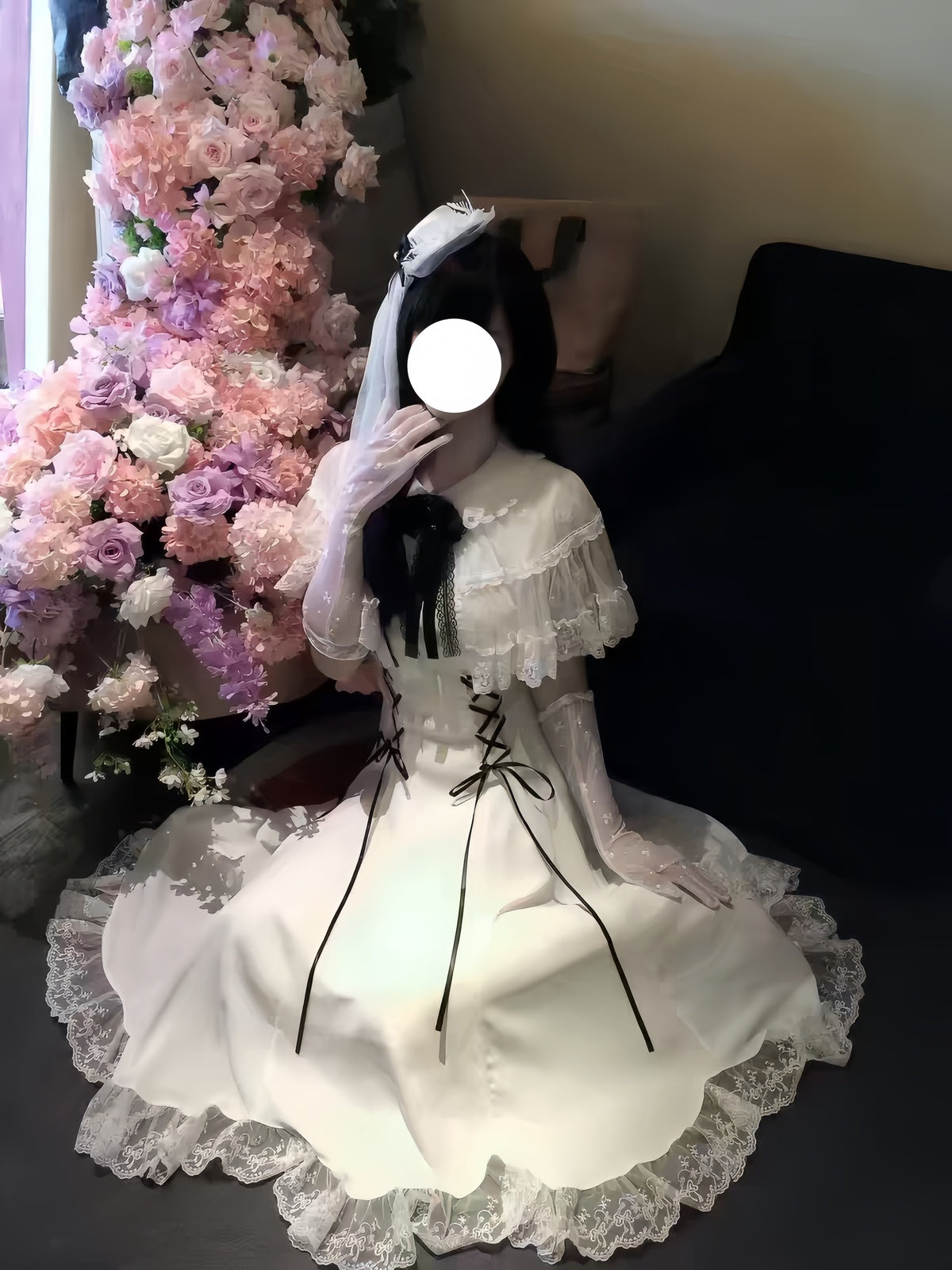 Elegant White Classic Lolita Dress Short Sleeve Midi JSK Full Set