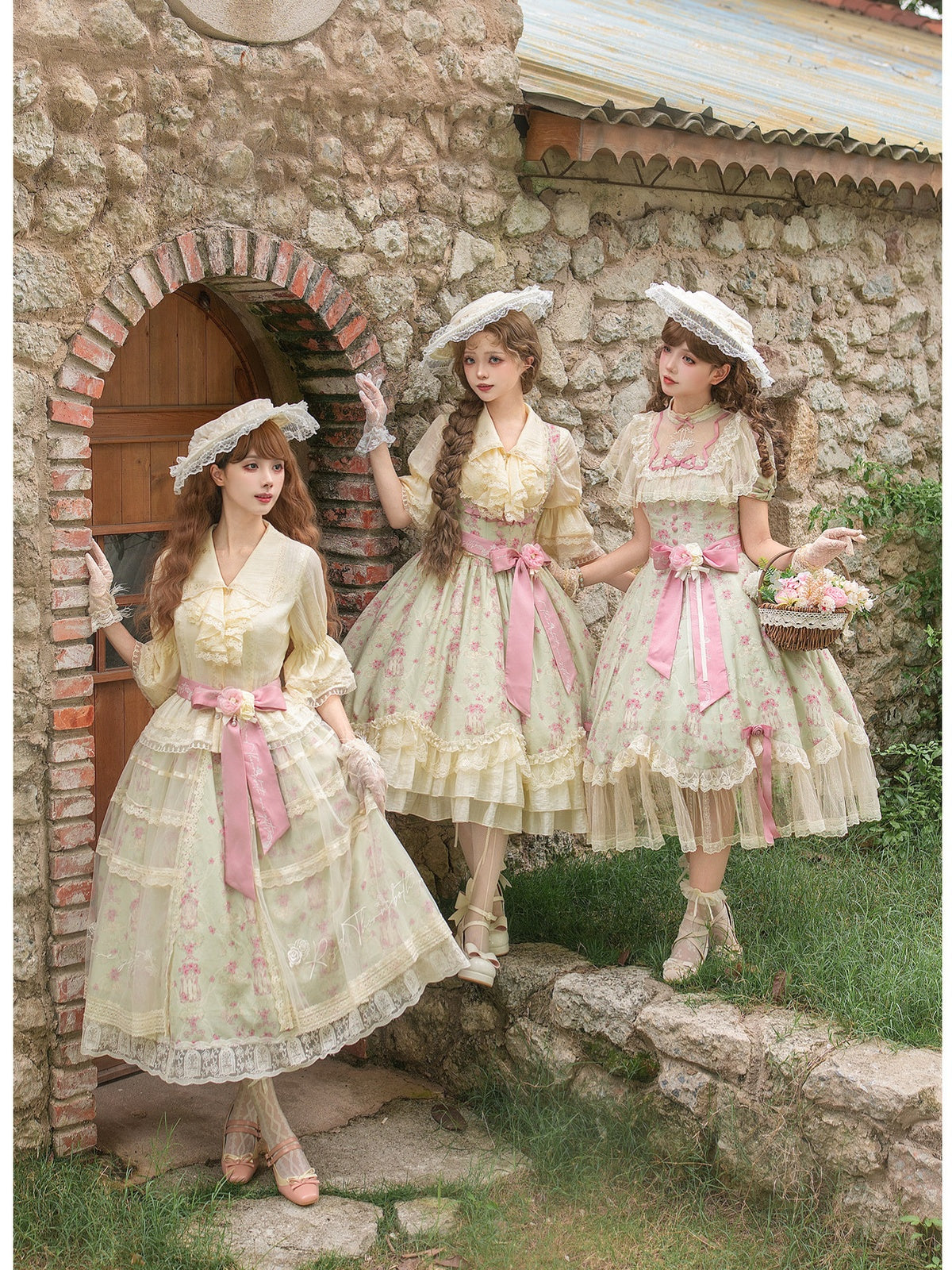 Petal Hem Lolita OP Set with Belt, Hat & Flower