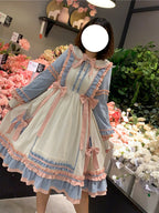 Plus Size Sweet Lolita OP Dress - Pink Blue & Beige Sweet Puff