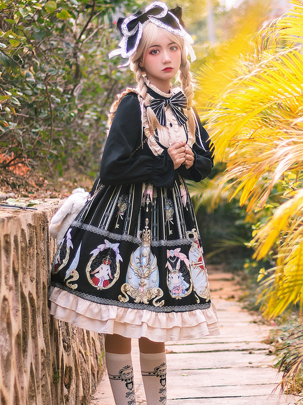 Black Gothic Easter Plus Size Lolita Long Sleeve OP Dress