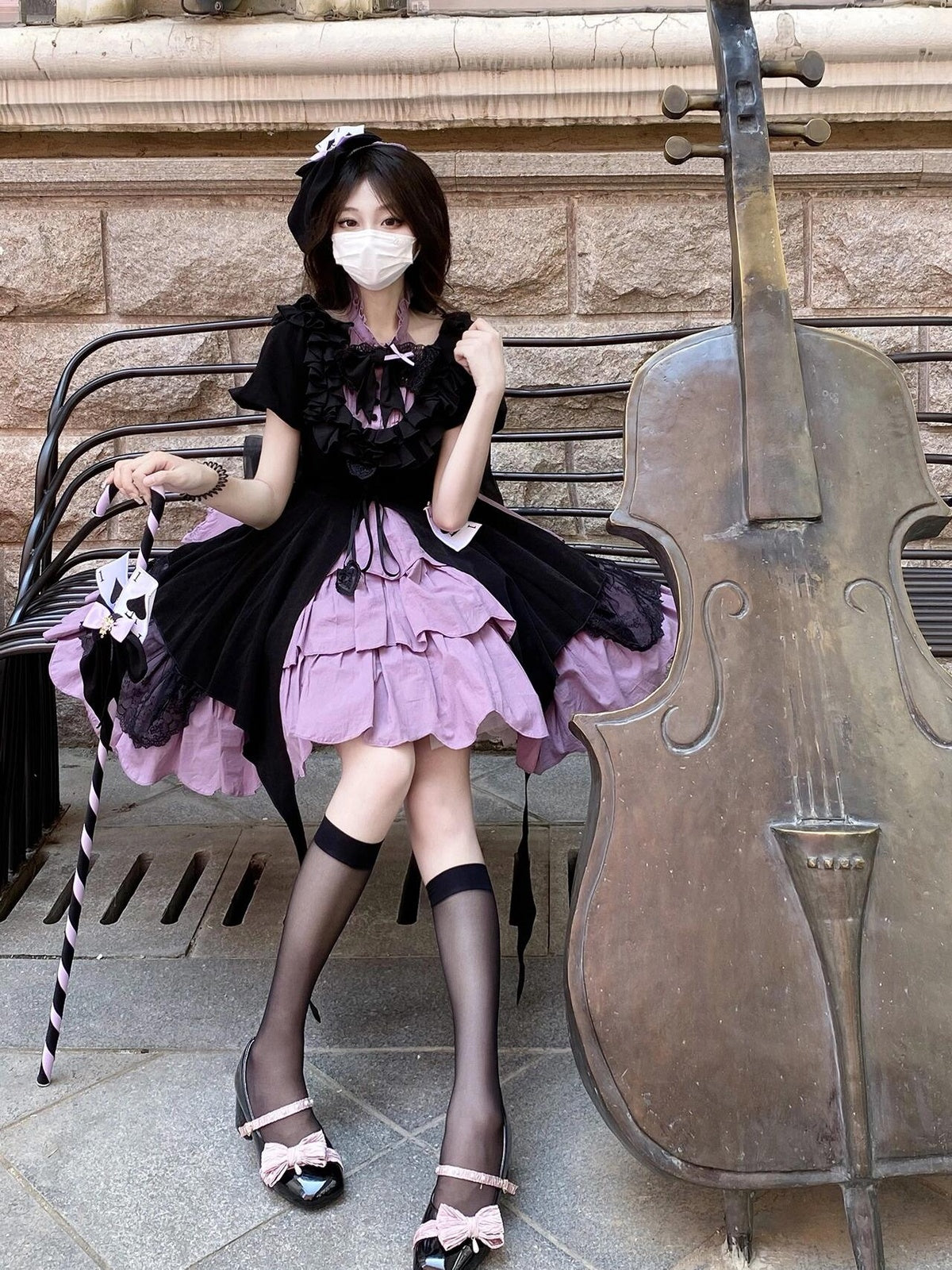 Black and Purple Gothic Lolita Dress Set for Halloween Cosplay