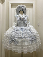 Sax Blue Winter Lolita JSK Dress & Matching Bonnet Set