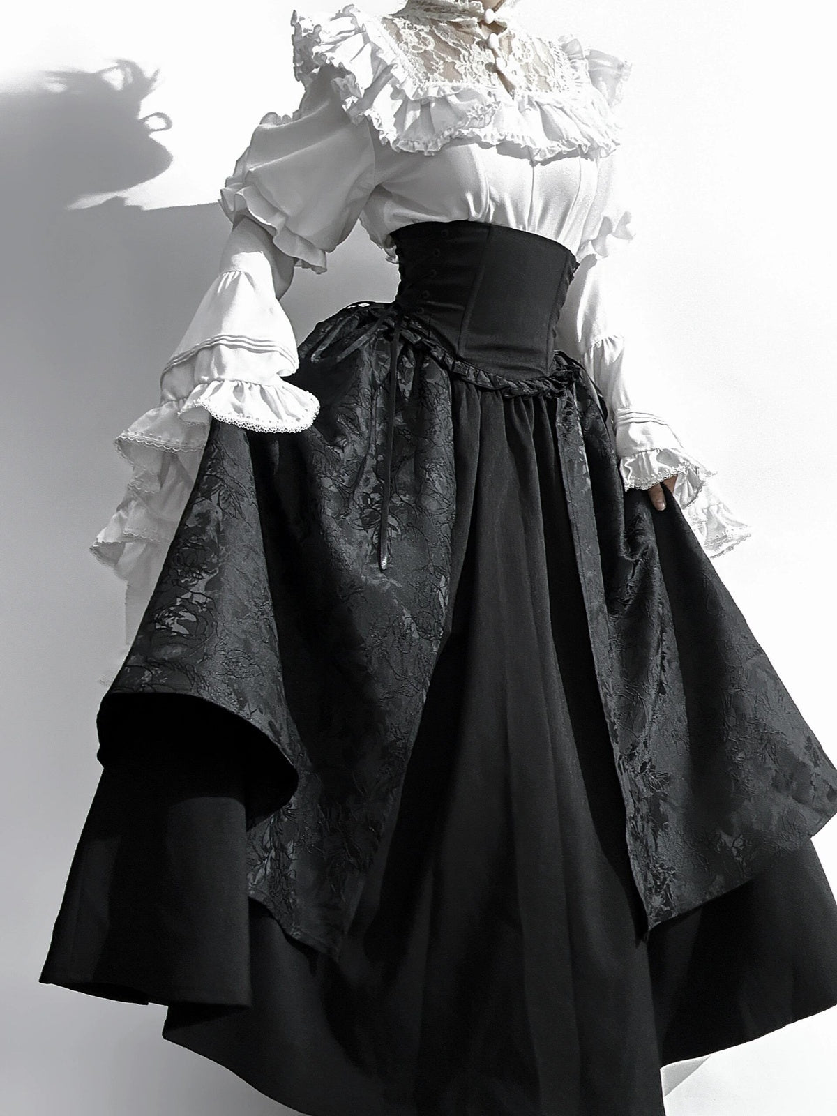 Gothic Black Widow Lolita Dress Set with Hime Sleeve Blouse & SK