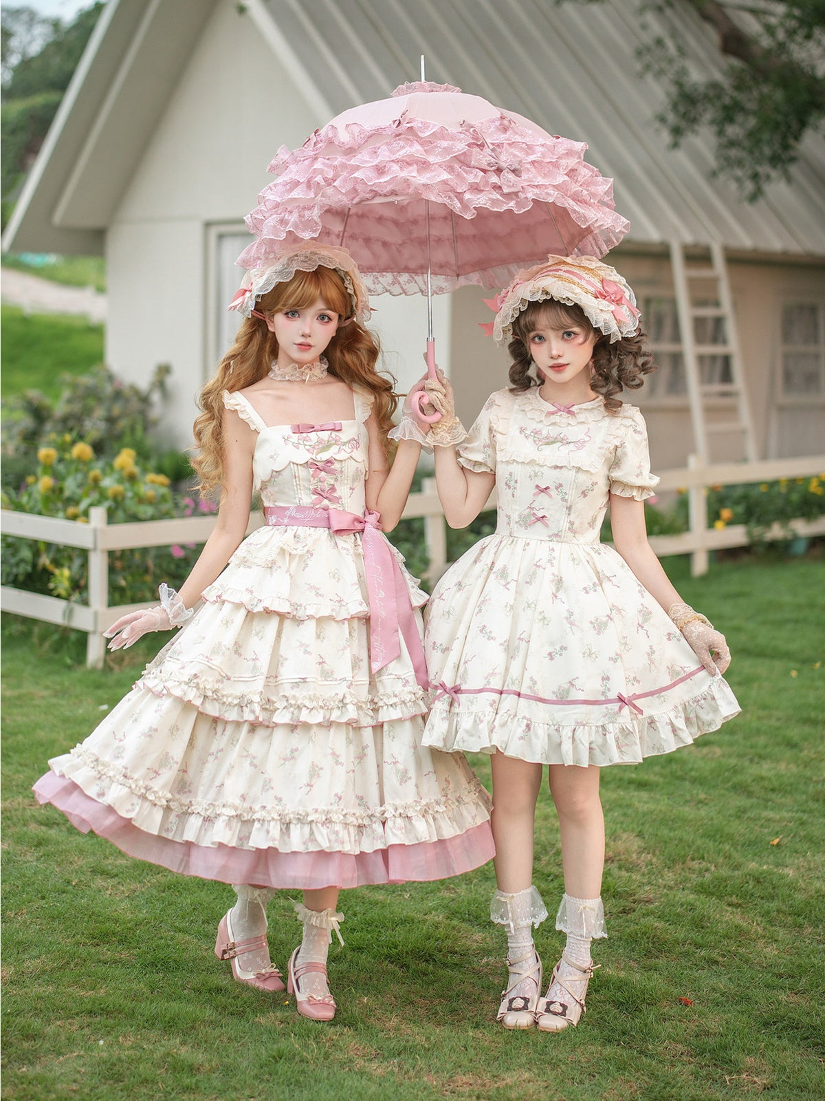 Embroidered Lolita JSK Set with Pink Flat Hat & Belt