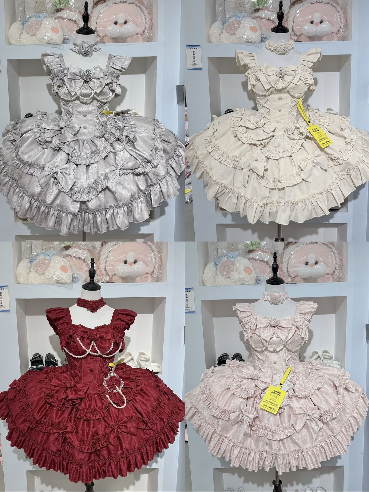 Sweet Wine Red Rose Lolita JSK Princess Dress with Choker & Train