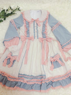 Plus Size Sweet Lolita OP Dress - Pink Blue & Beige Sweet Puff