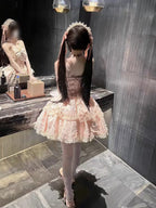 Sweet Pink Balletcore Lolita JSK Dress Full Set with Petticoat