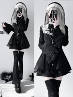 Black & White Gothic Lolita Nun Dress Set - Jirai Kei Subculture
