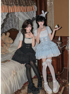 Black Square Neck Halter Lolita OP Set with Necklace & Bunny Hat