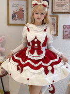 Red Christmas Sweet Lolita JSK Dress & Cute Apron Winter Set
