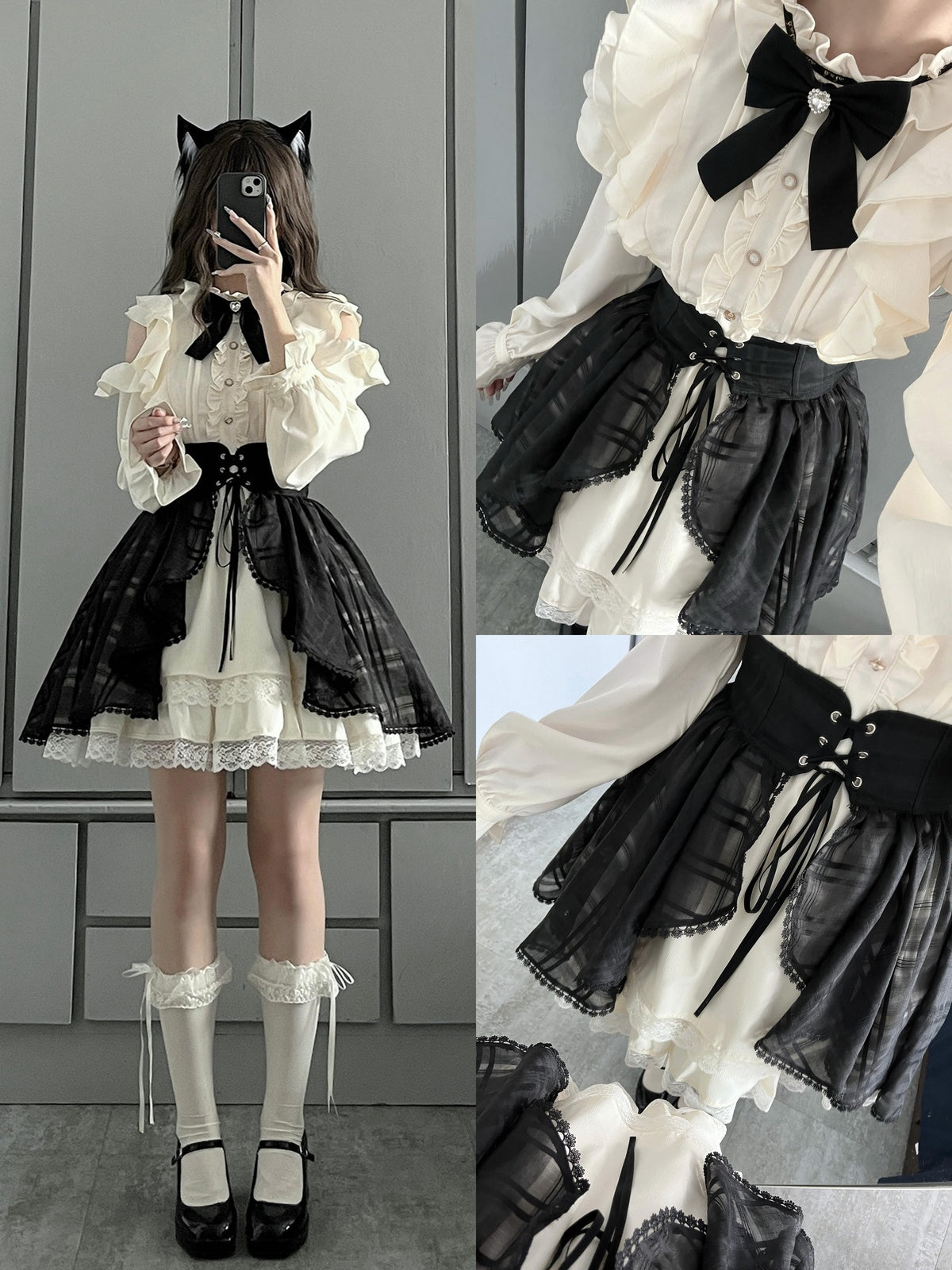 Rita White & Black Classic Lolita OP Dress - Girly Princess Outfit