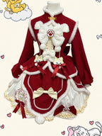 Red New Year & Christmas Lolita Dress Full Set with Cloak & Train