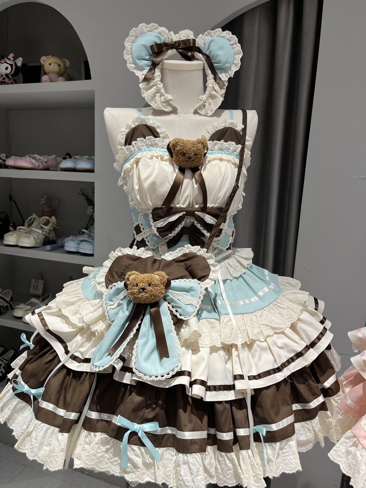Sweet Chocolate Bear Lolita JSK Dress Full Set with Plush Bag