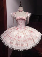 Pink Sweet Lolita Princess Dress - Ruffle Lace Layered Cake Skirt