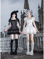 White Sweet Lolita Puff Skirt OP Set with Top Hat & Sleeves