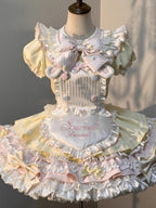 Sweet Pink Yellow Rabbit Maid Lolita OP Dress Set with Apron & Hat