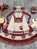 Wine Red Christmas Lolita Dress Set with Cape & Apron