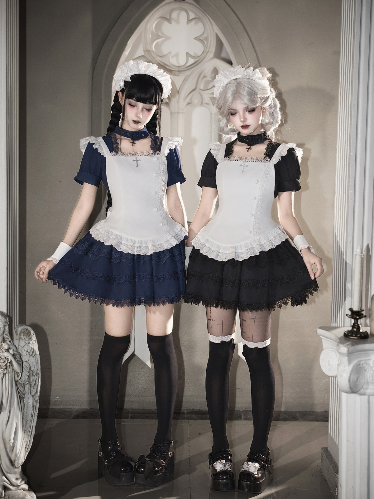 Navy Vintage Sweet Lolita Ultra Short OP Set with Apron