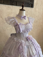 Sweet Mint Purple Lolita JSK Dress Lace Ruffle Floral Print Princess Jumper Skirt