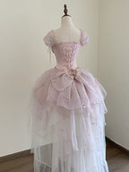 Pink Balletcore Princess Lolita Outfit - Boned Corset Top & Layered Ruffle Skirt Set | CoyBunny