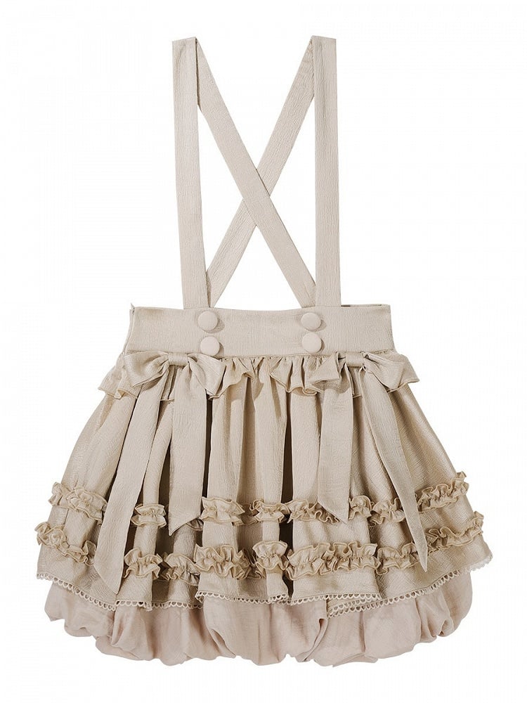 Bow and Ruffle Detail Bubble Skirt with Cross Straps in Beige - Unknown Star | CoyBunny