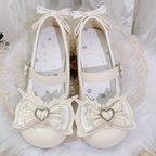 Sweet Lolita Apricot Bow Heart Buckle Strap Block Heel Mary Janes | CoyBunny