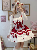 Red Christmas Sweet Lolita JSK Dress & Cute Apron Winter Set