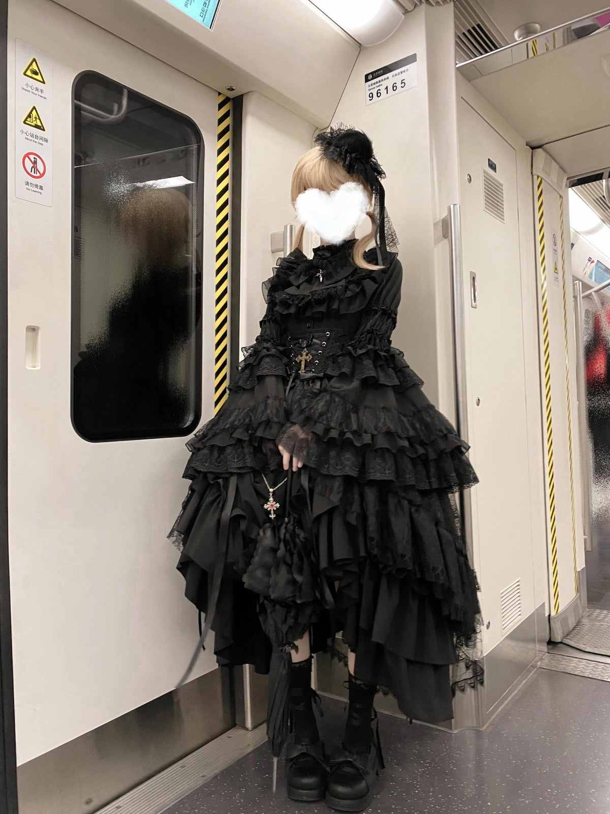 Black Gothic Lolita Dress Set - Long Sleeve Halloween Cosplay Outfit