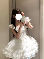 White Ballet Core Lolita JSK Dress Full Set with Free Mini Hat