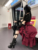 Black and Red Gothic Lolita Dress Set for Halloween Cosplay