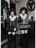 Gingham Sweet Lolita Ruffle Dress Set with Slim Panel Cut