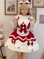 Red Christmas Sweet Lolita JSK Dress & Cute Apron Winter Set