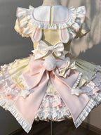 Sweet Pink Yellow Rabbit Maid Lolita OP Dress Set with Apron & Hat