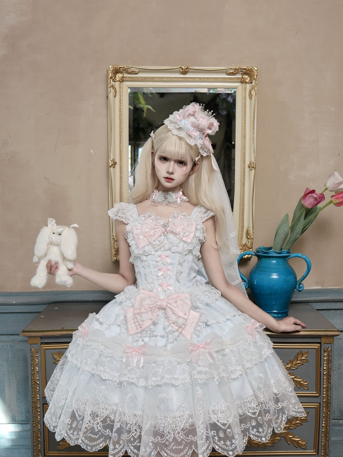 Blue Ballet Lolita JSK Dress with Crown Veil & Necklace