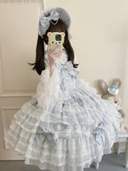 Sax Blue Winter Lolita JSK Dress & Matching Bonnet Set